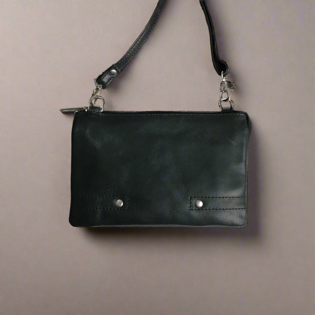 Leather Cross Body Satchel - KALGHI SATCHEL KALGHI BLACK  