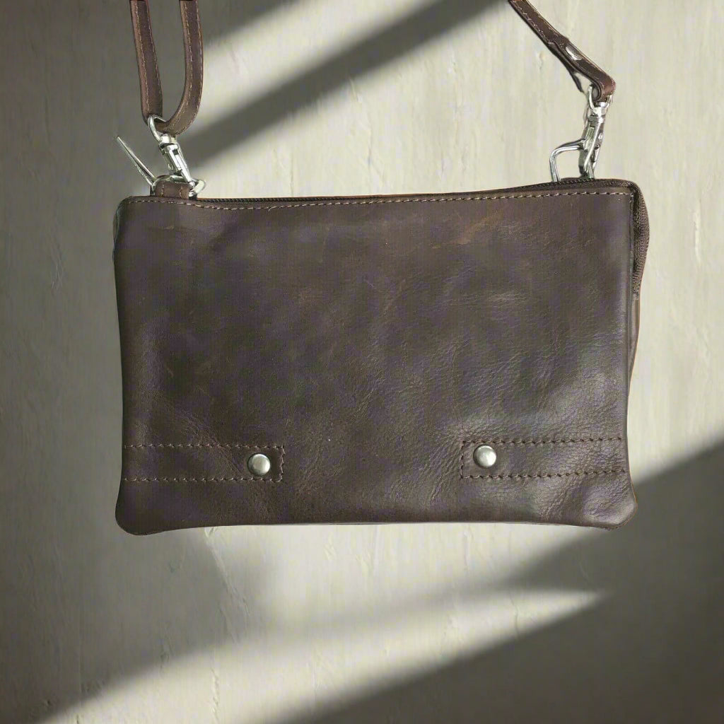 Leather Cross Body Satchel - KALGHI SATCHEL KALGHI BROWN  