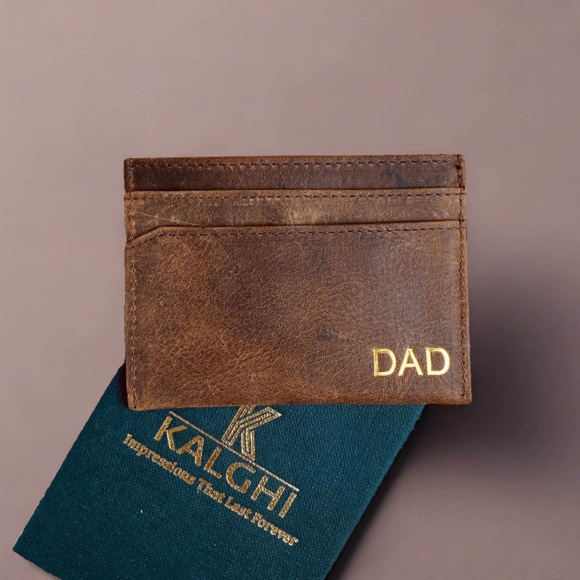 Brown Leather Card Holder Embossed- KALGHI