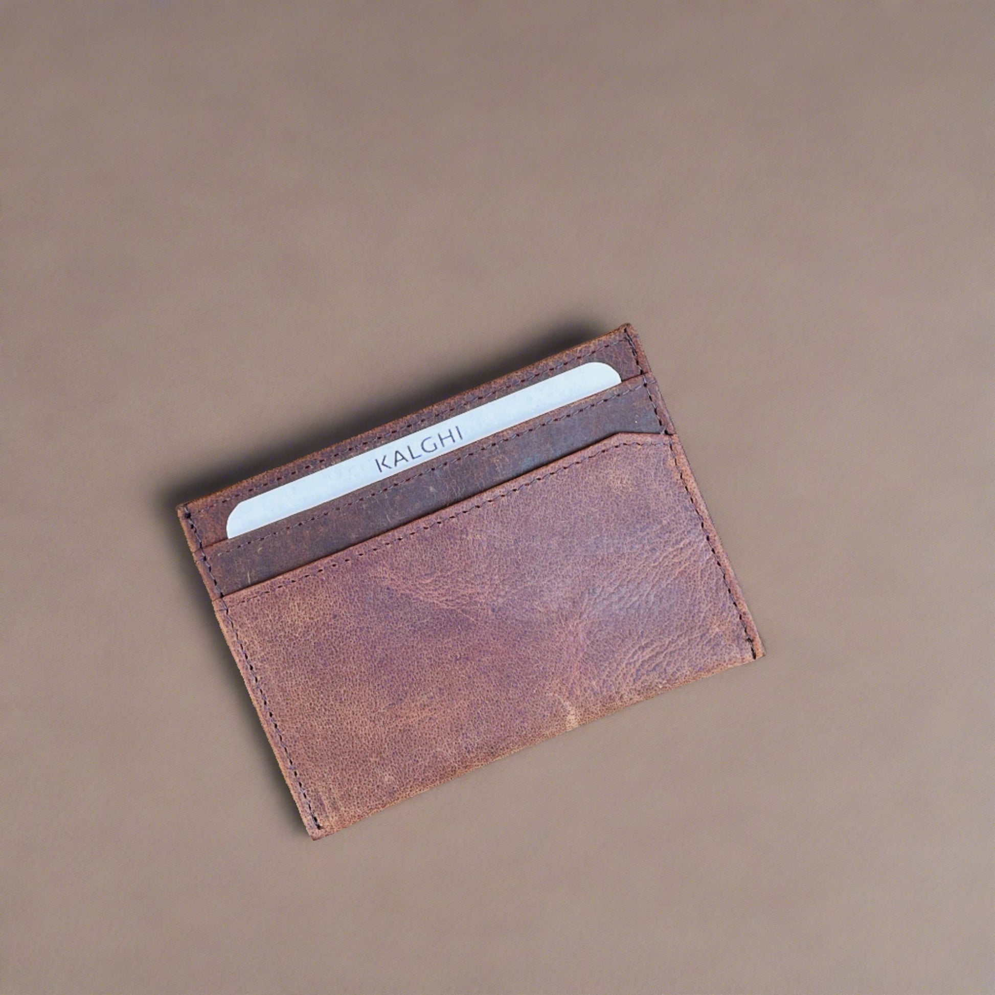 Brown Leather Card Holder Embossed- KALGHI - KALGHI LEATHER
