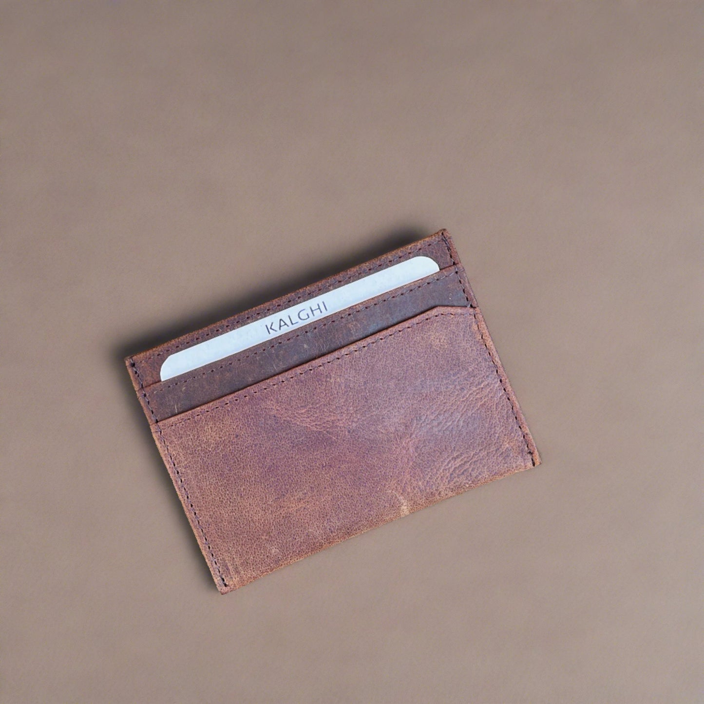 Brown Leather Card Holder Embossed- KALGHI