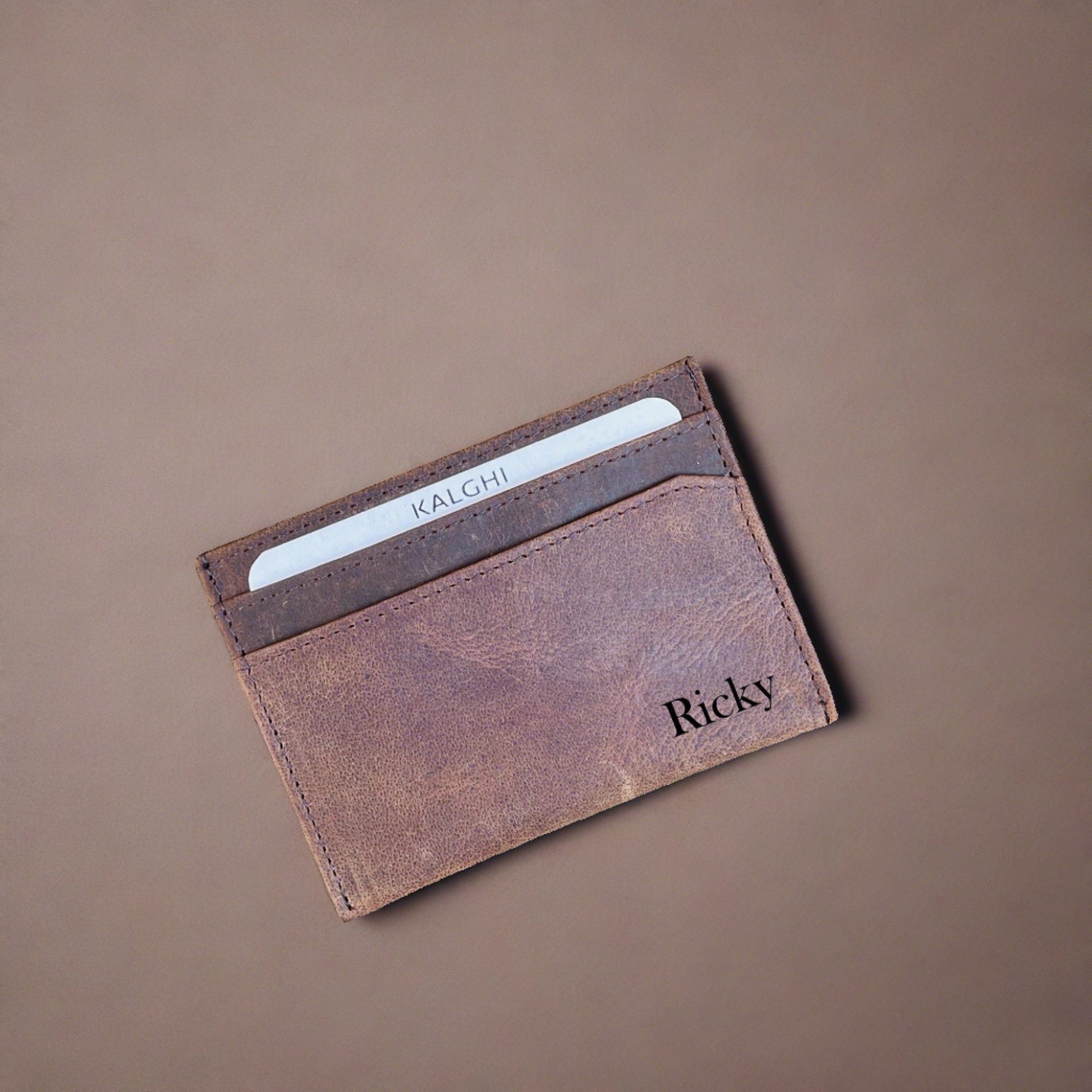 Brown Card Holder with Message and Name - KALGHI - KALGHI LEATHER