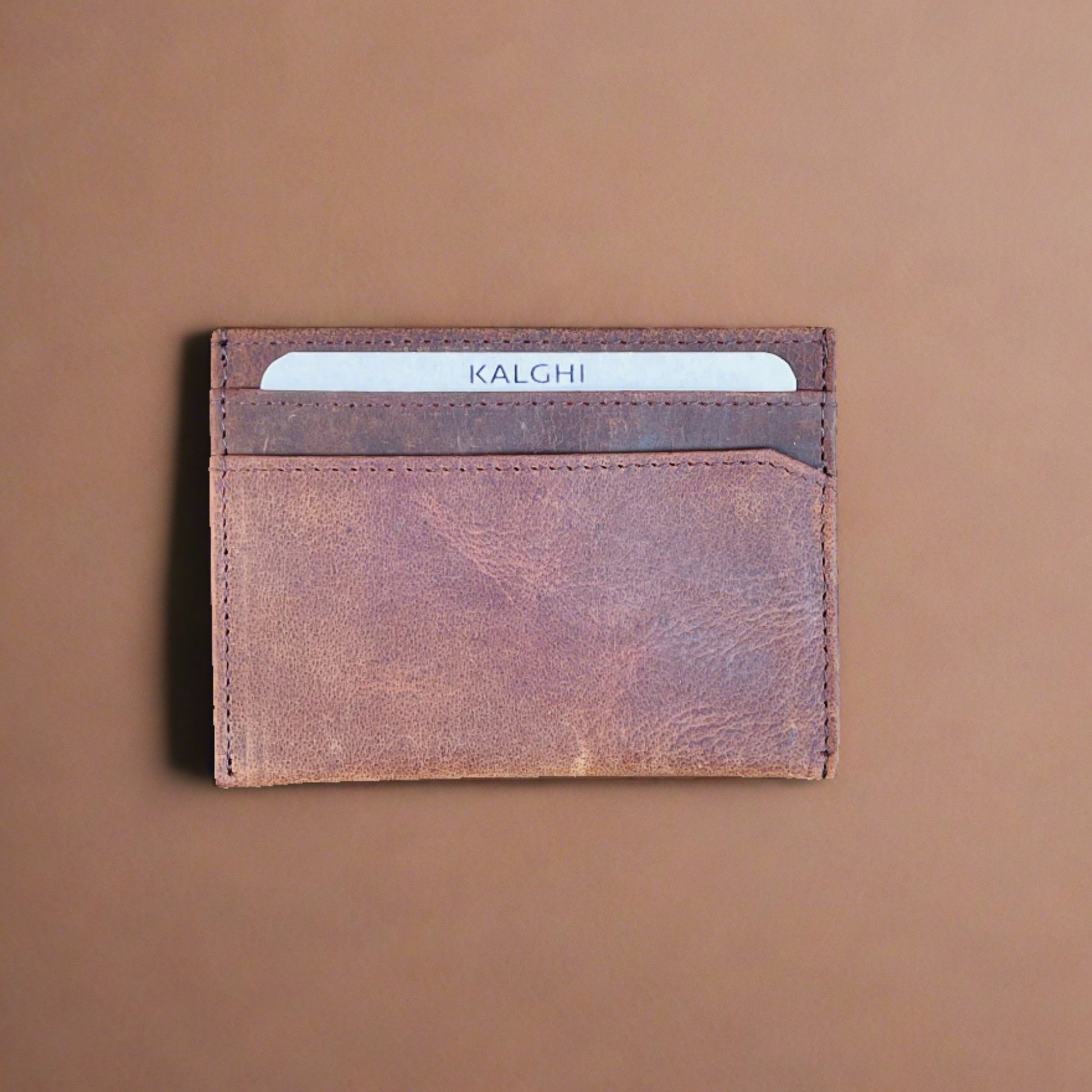 Brown Card Holder with Message and Name - KALGHI - KALGHI LEATHER