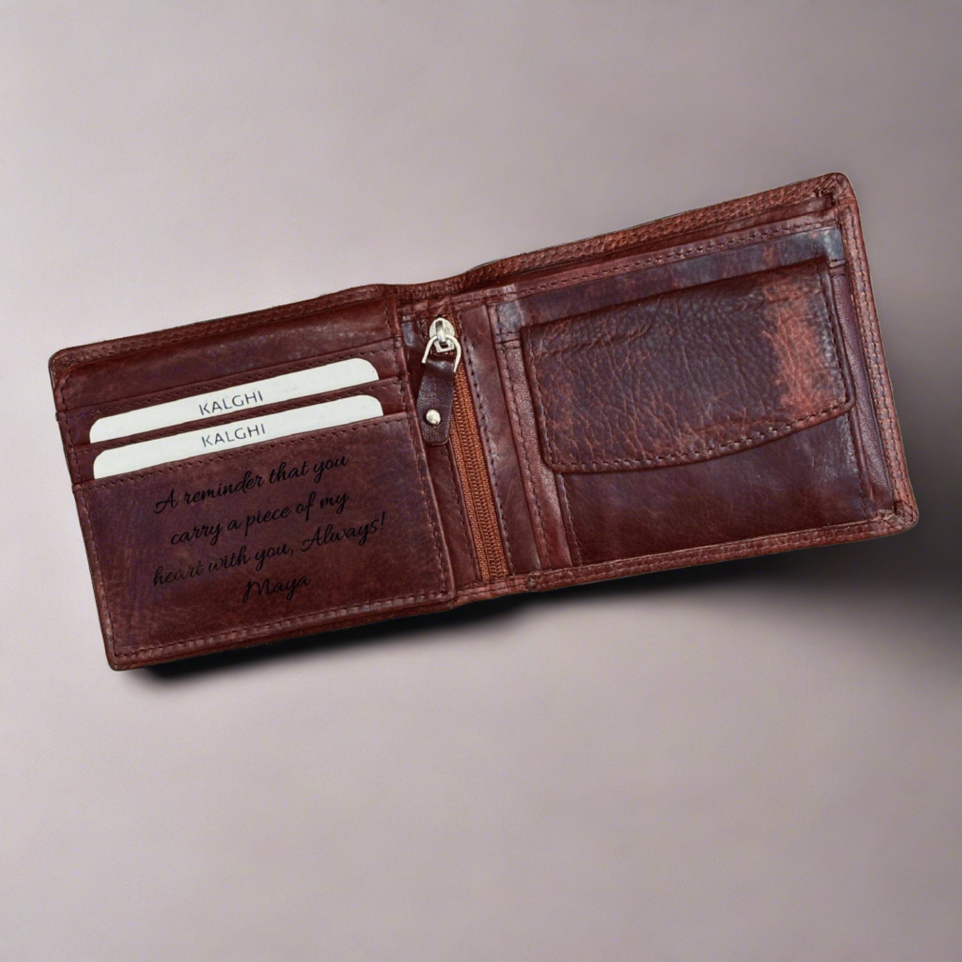 Kevin Men's Brown Leather Wallet, Personalised - KALGHI - KALGHI LEATHER
