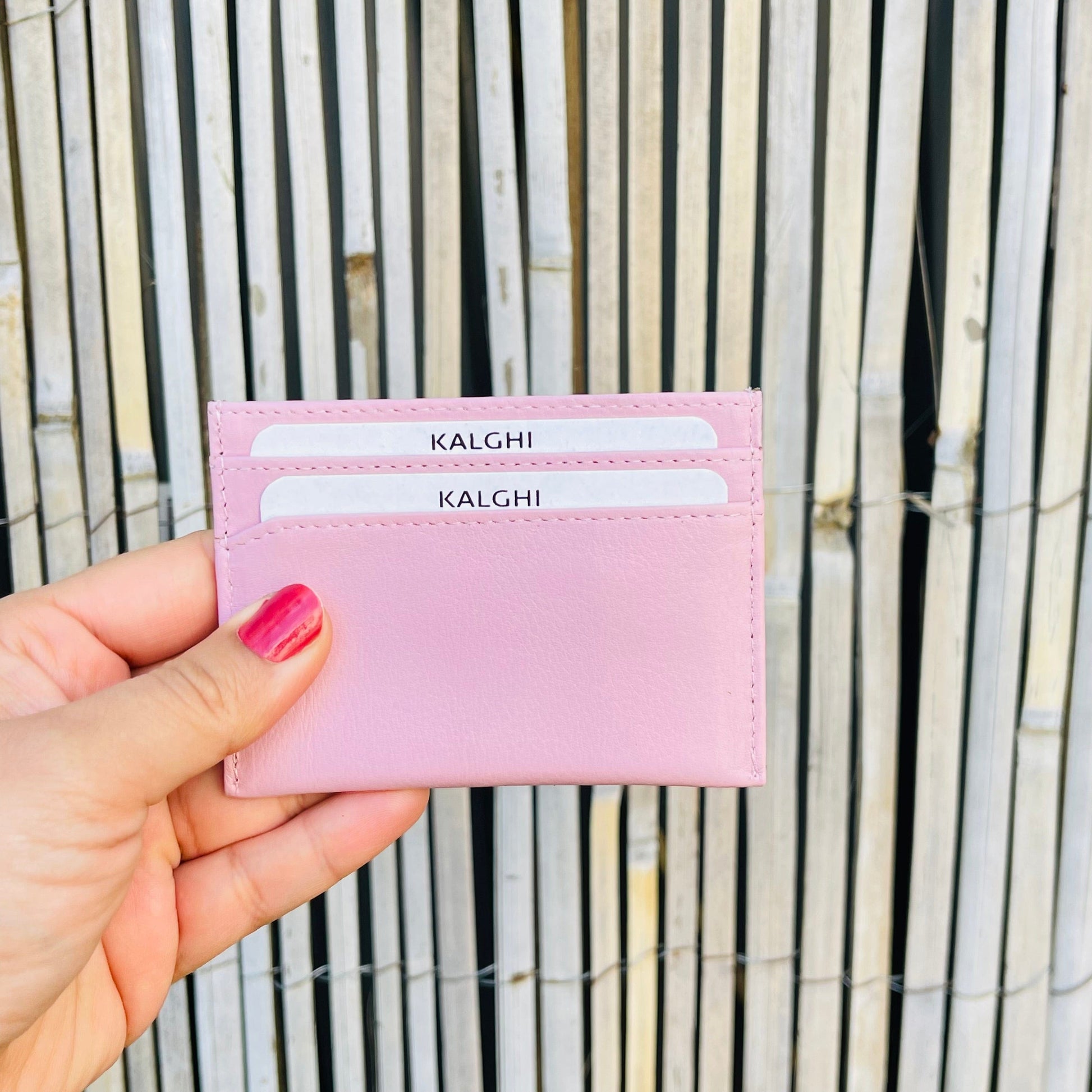 Pastel Pink CARD HOLDER with Message and Name - KALGHI - KALGHI LEATHER