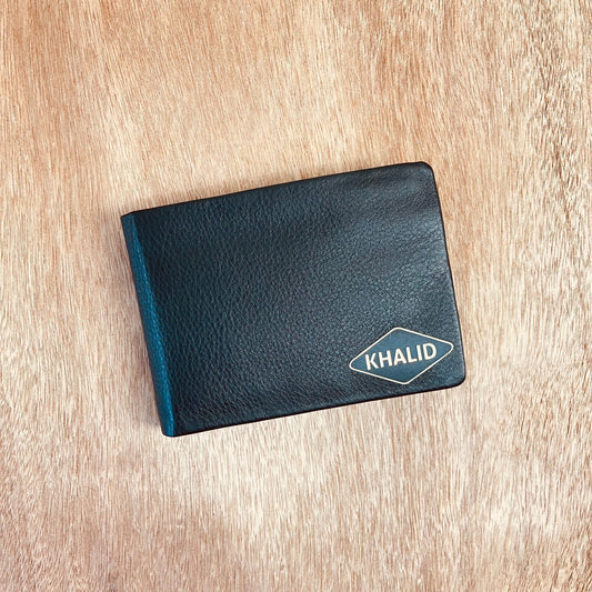 Personalised Slim Leather Wallet -BLACK - KALGHI LEATHER