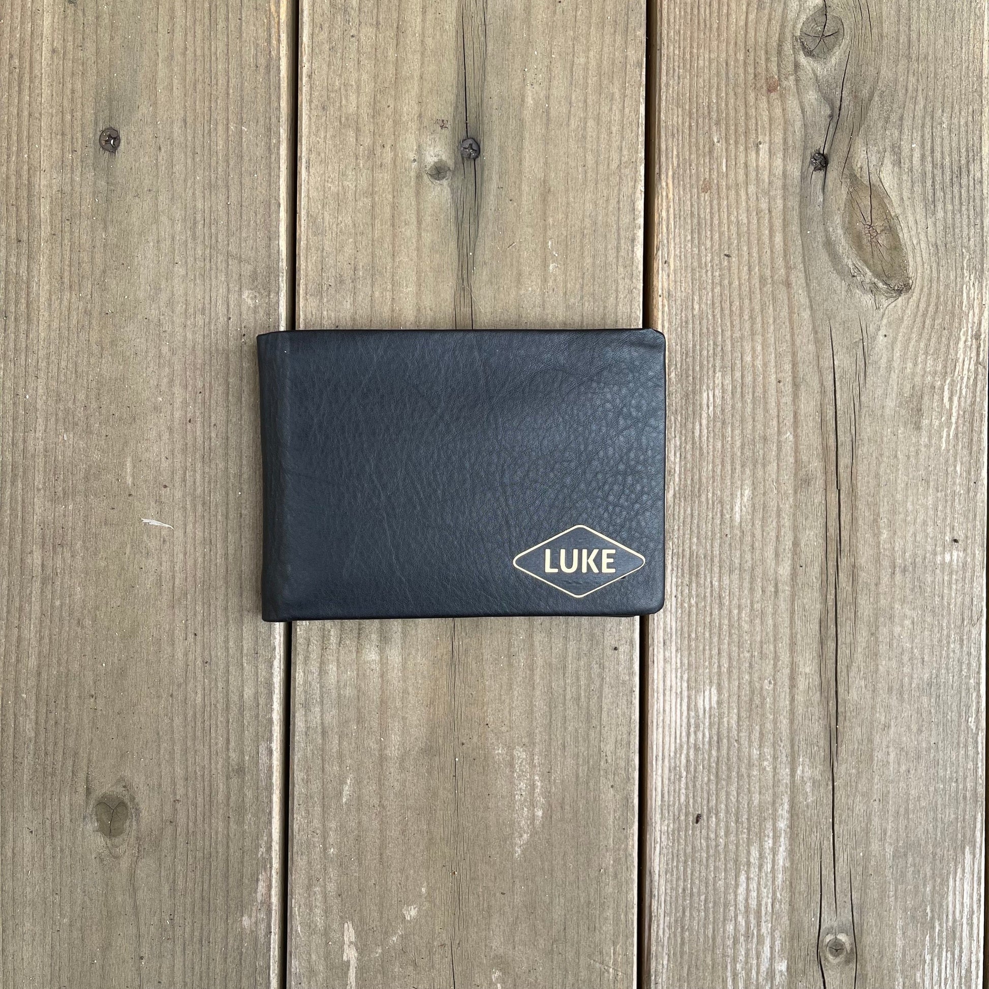 Personalised Slim Leather Wallet -BLACK - KALGHI LEATHER